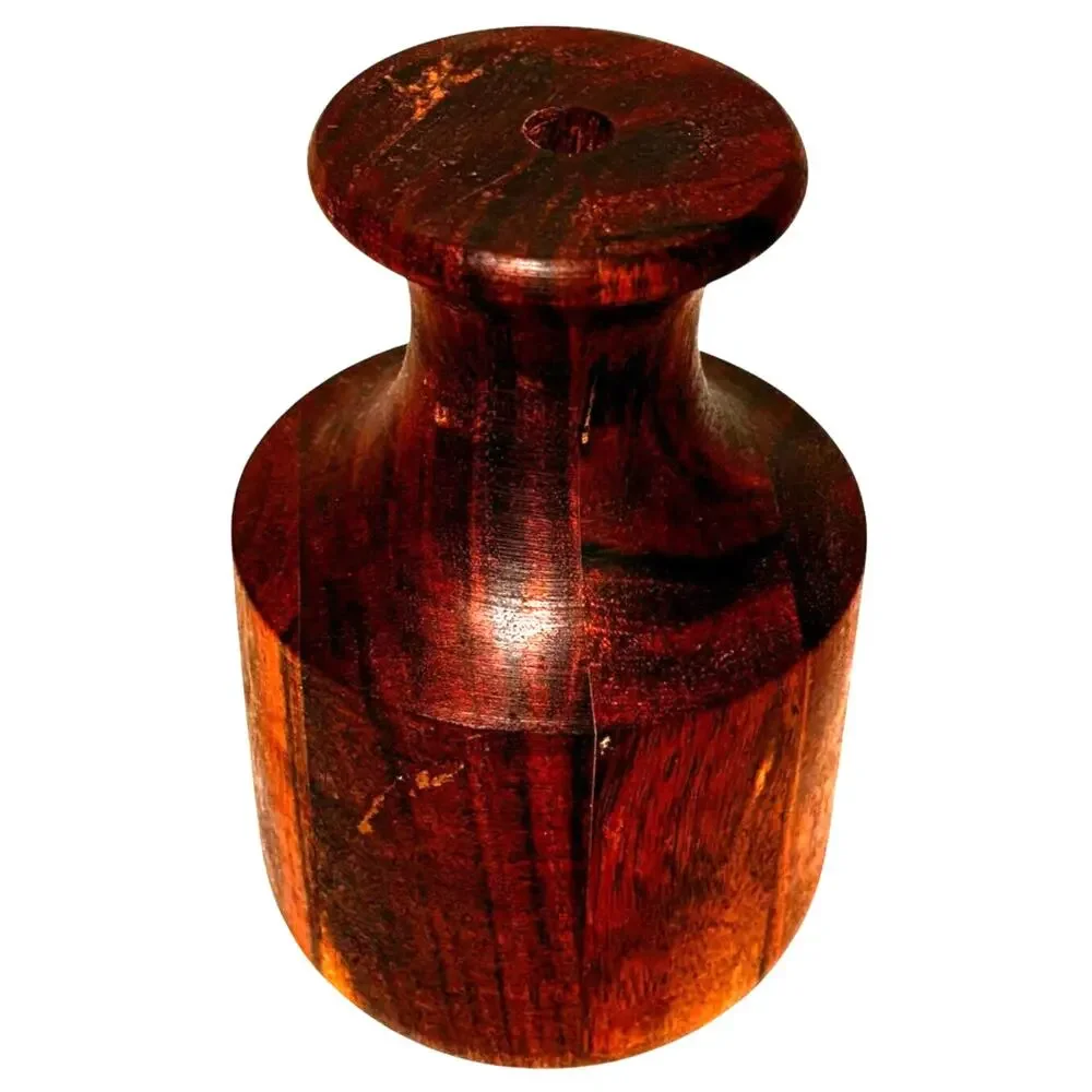 Turned wood bud vase unsigned wooden rich brown grained 6